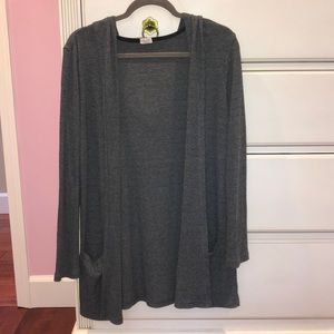 Charcoal gray long hooded cardigan